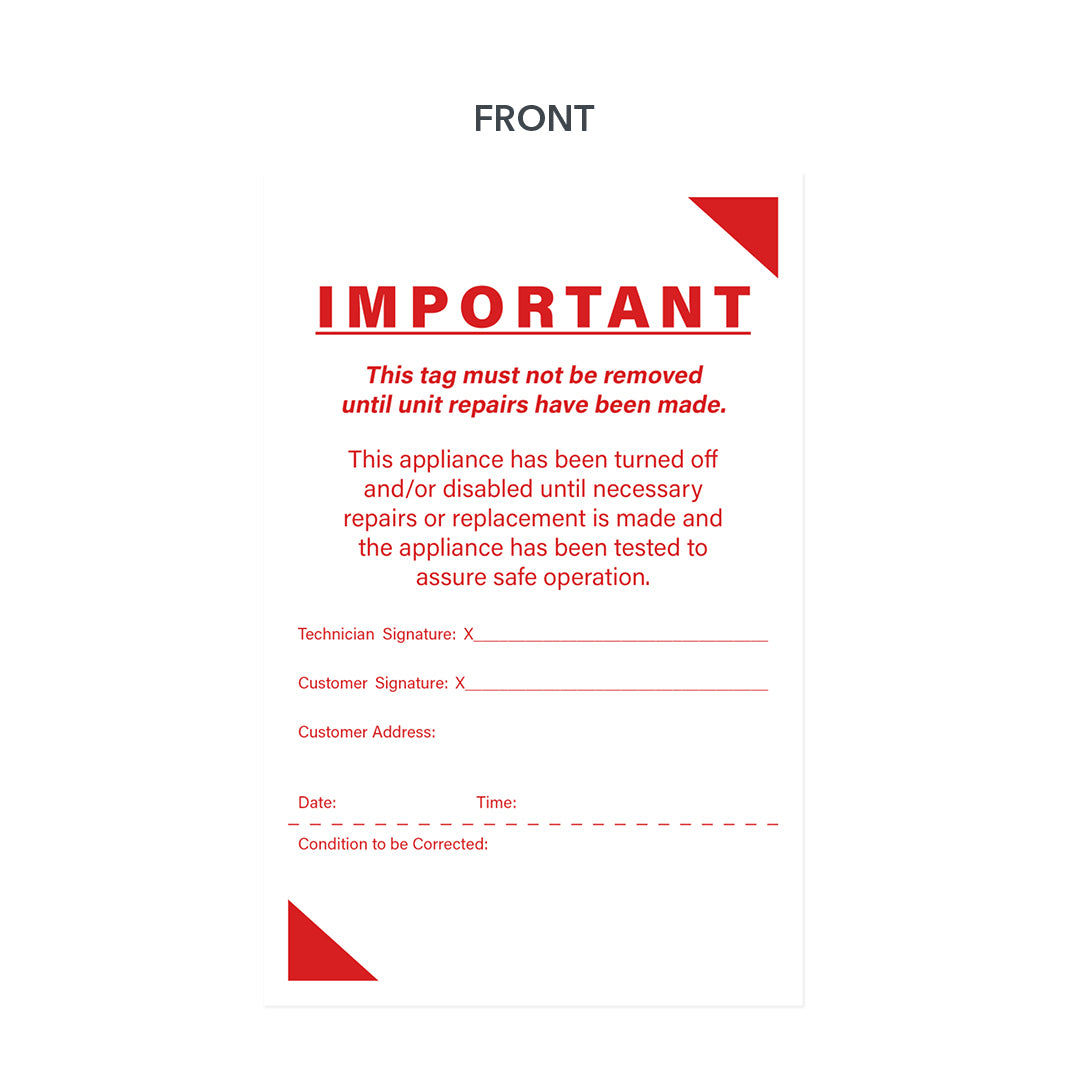carbonless form appliance unit warning notice