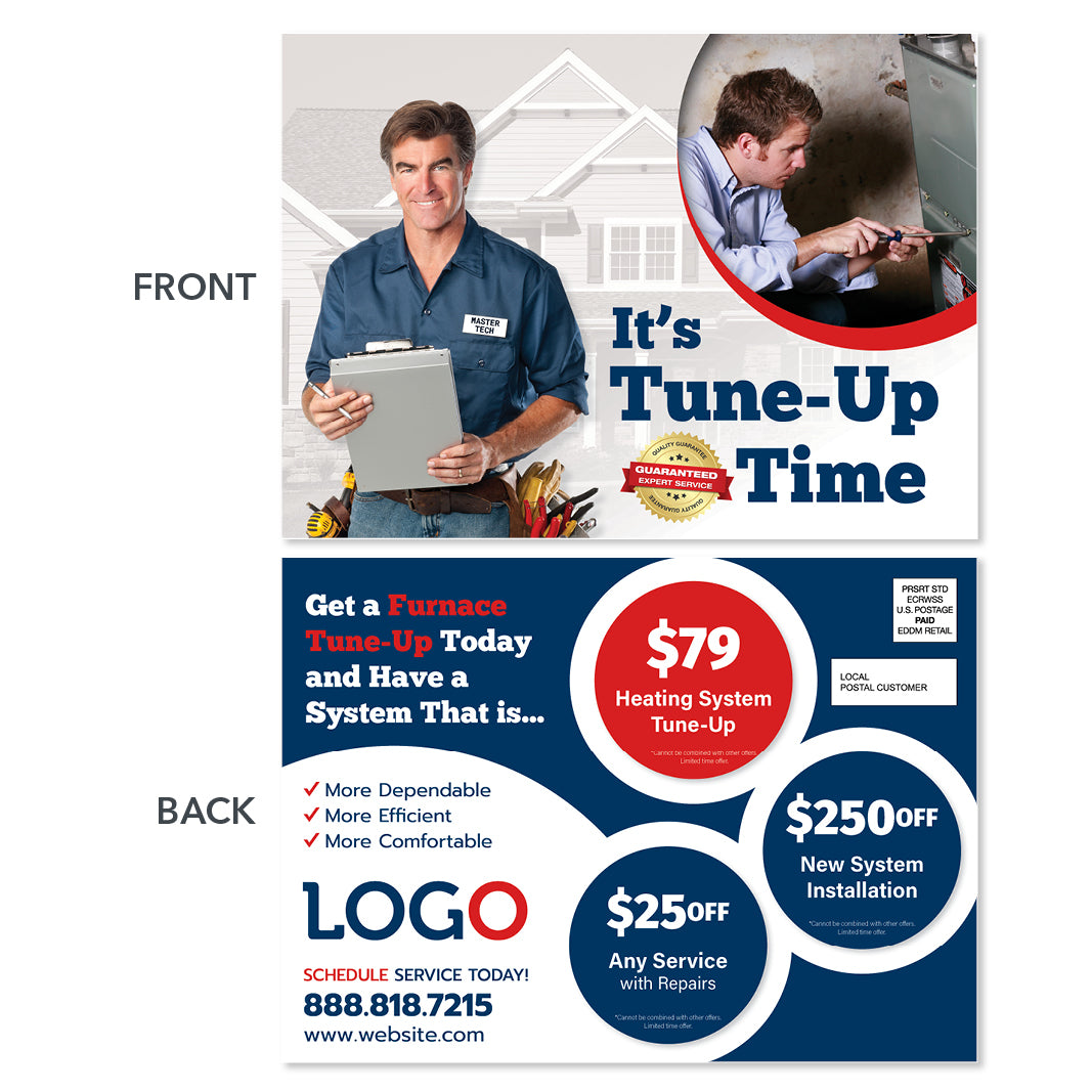eddm hvac furnace postcard with technician