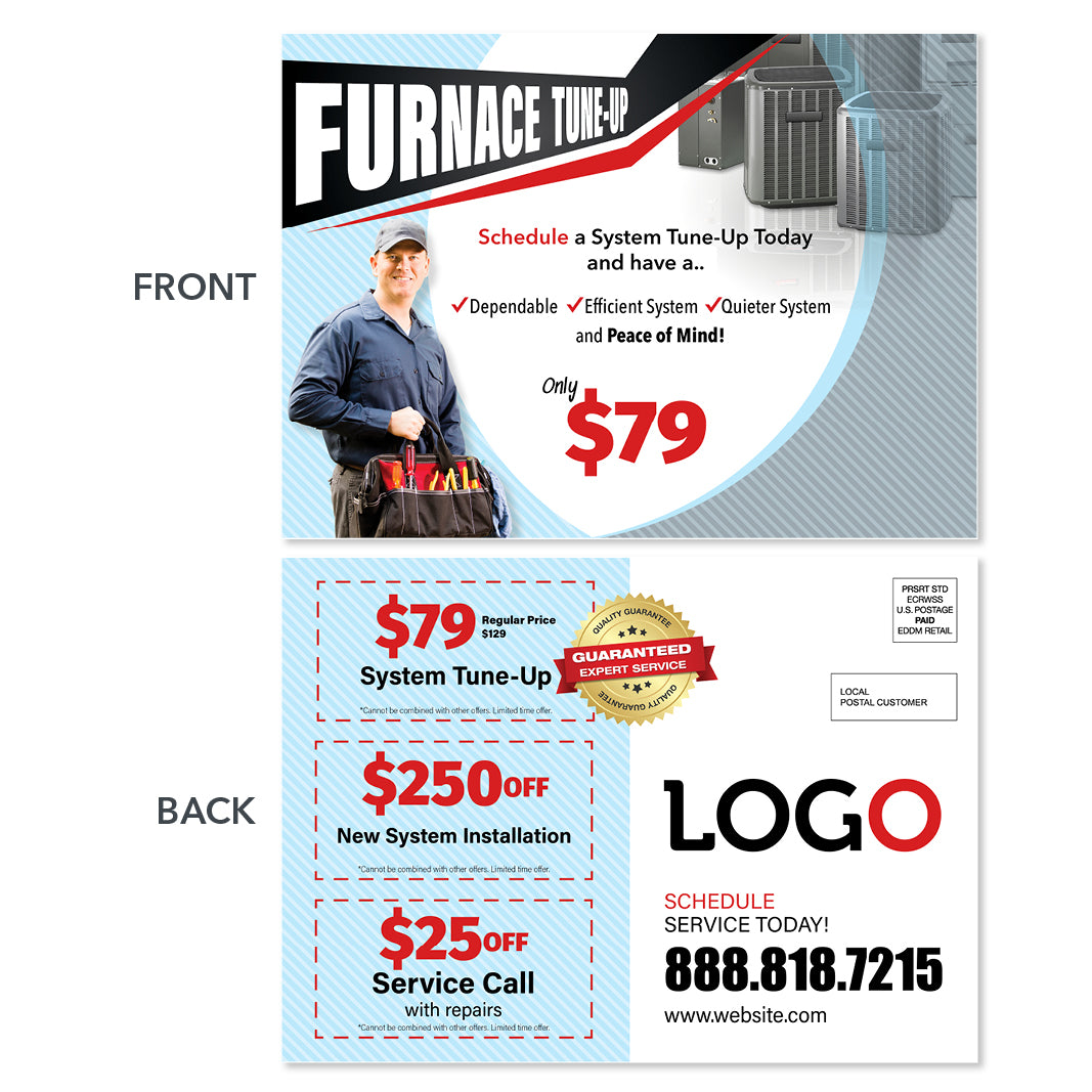 eddm hvac heating postcard with technician