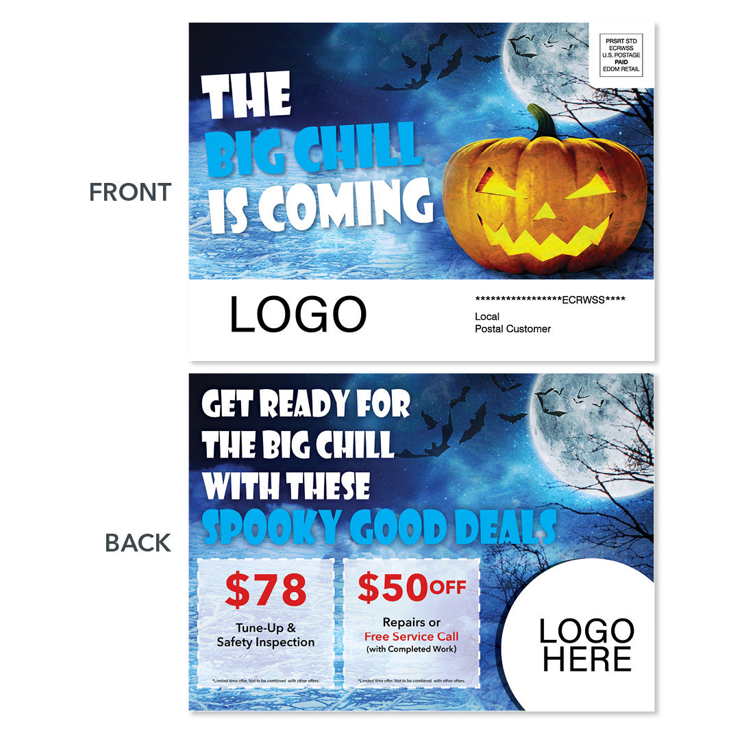 halloween eddm hvac heating postcard with pumpkin