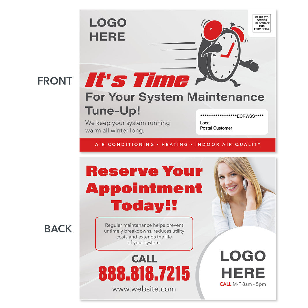 eddm hvac heating postcard with clock