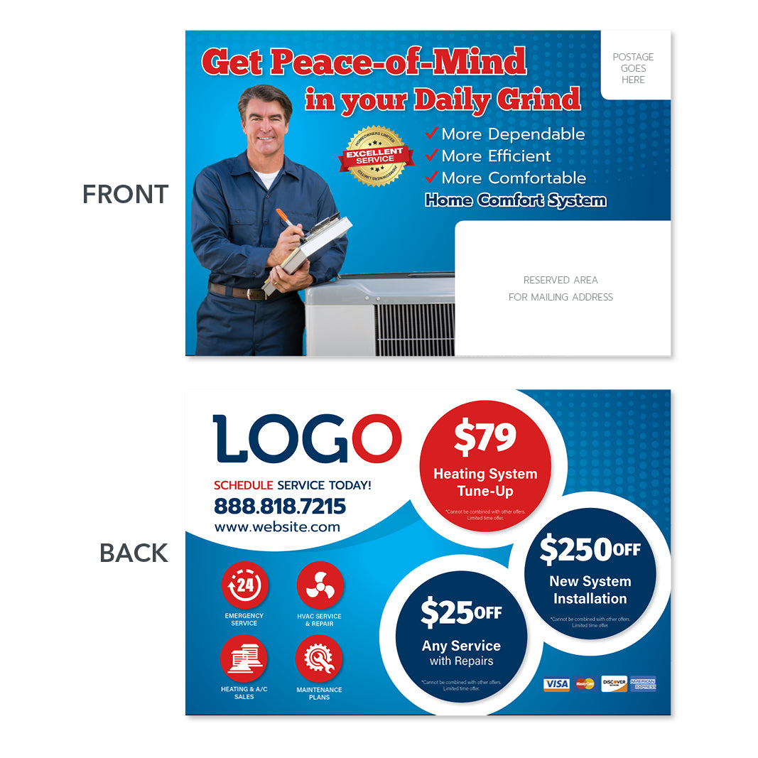 hvac heating maintenance postcard card