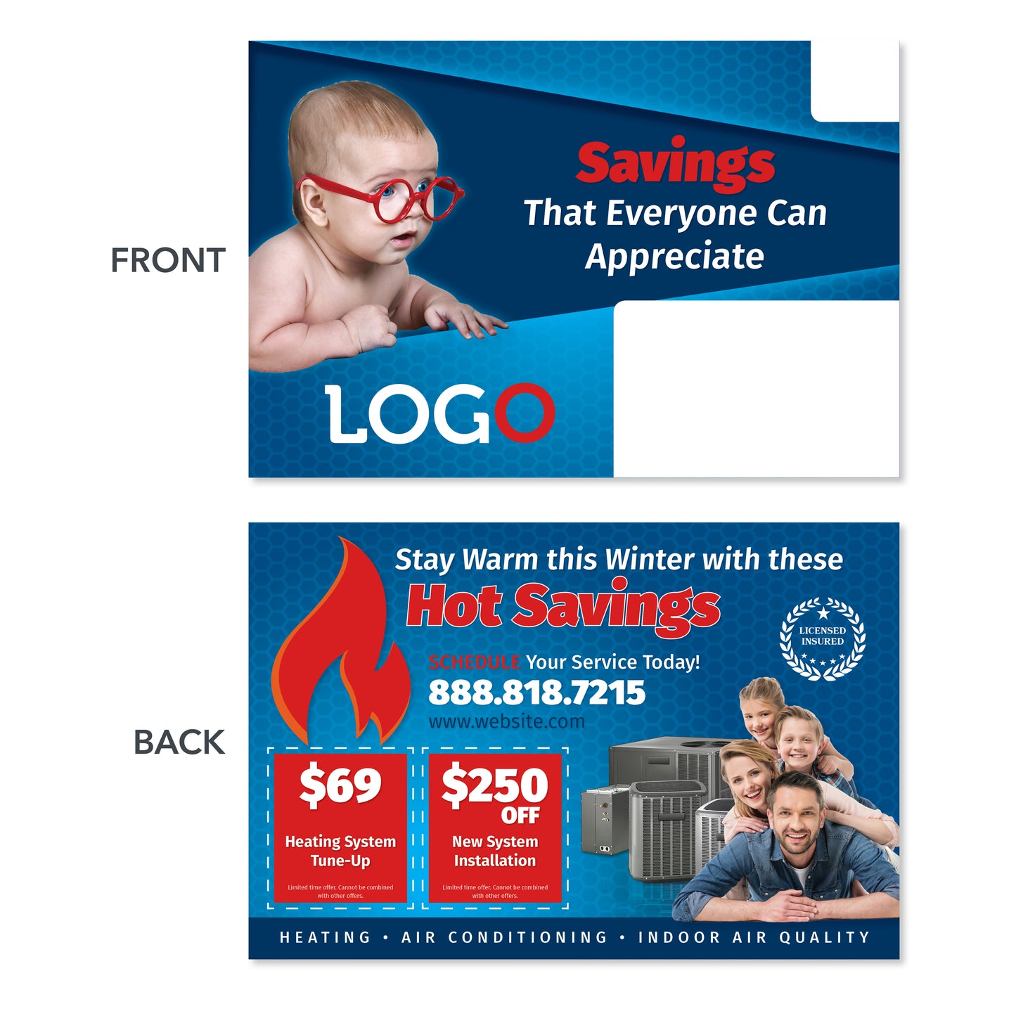 hvac direct mail postcard with baby