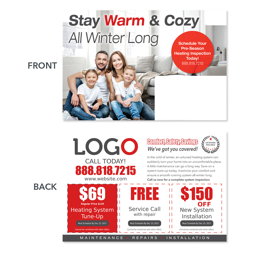 hvac heating postcard with family