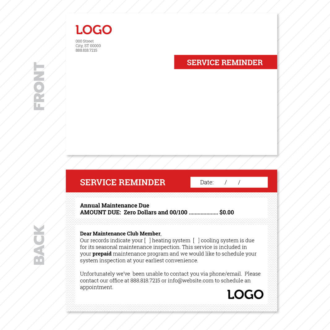 HVAC Maintenance Reminder Postcards HVAC Print Design Services