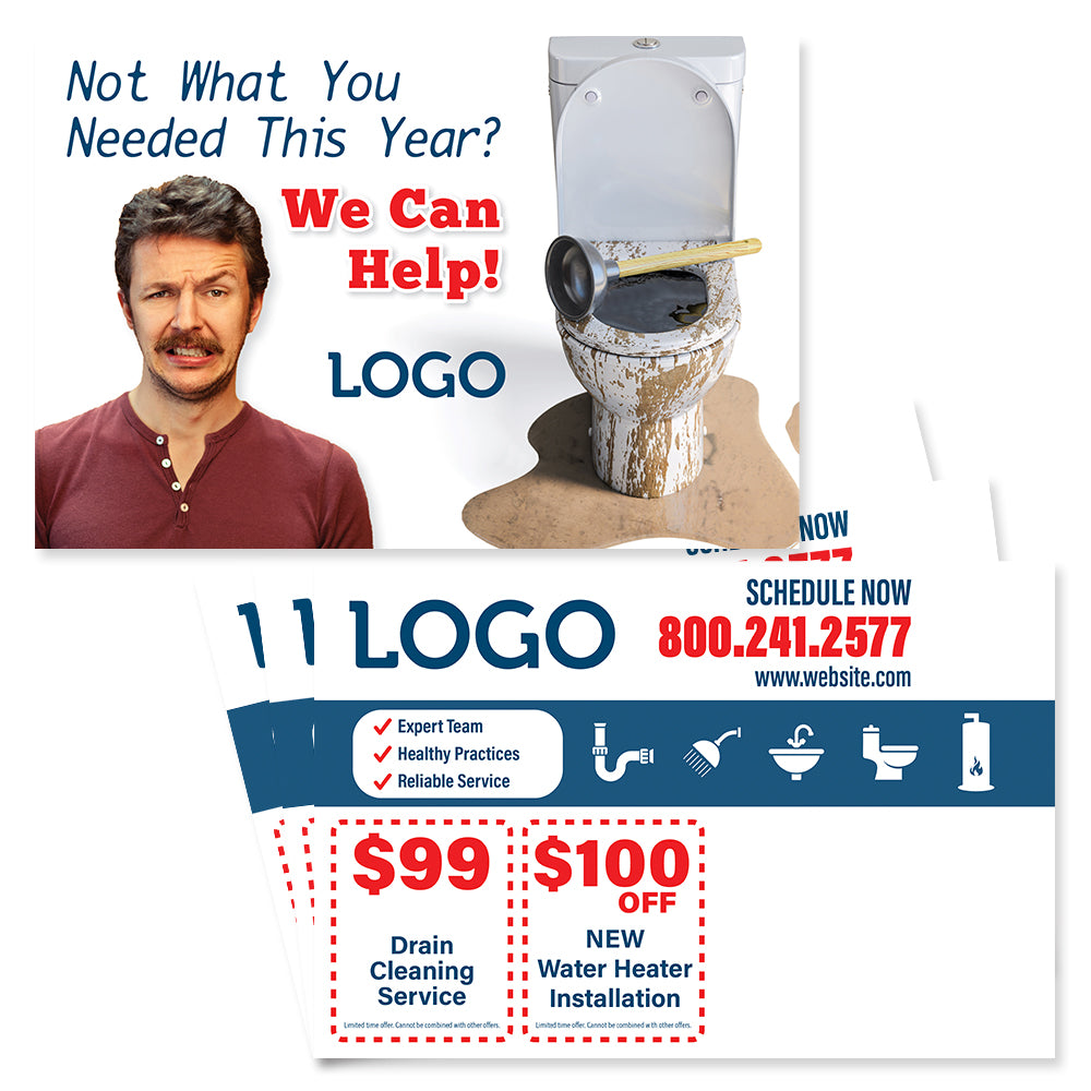 clogged drain plumbing postcard