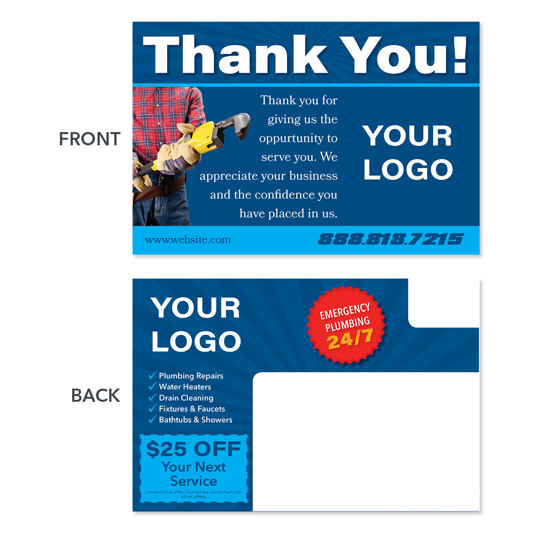 thank you plumbing postcard with wrench