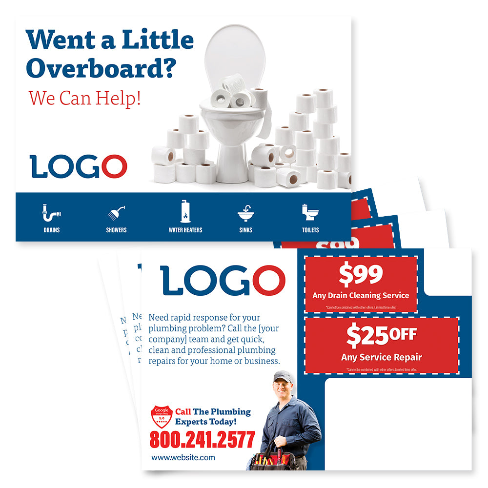 toilet paper clogged drain postcard design