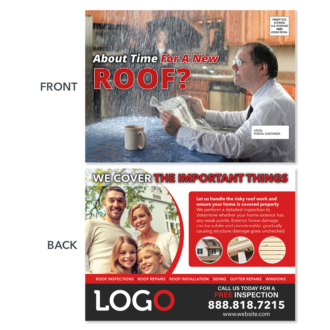 Roof Replacement eddm postcard rain in house