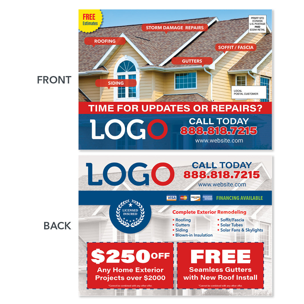 exterior remodeling roofing contractor eddm postcard