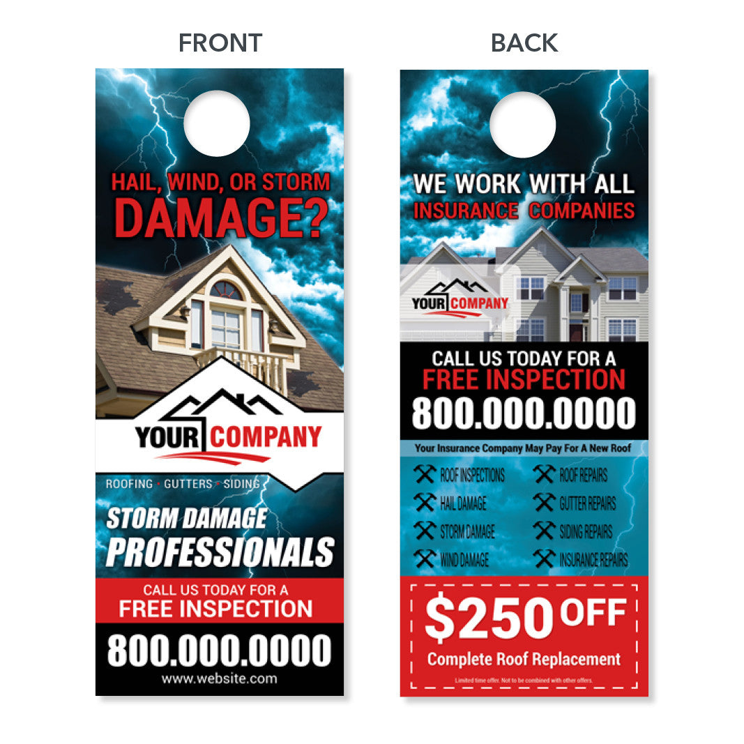 Hail Storm Roofing Door Hanger Designed & Printed FREE Shipping Footbridge Marketing