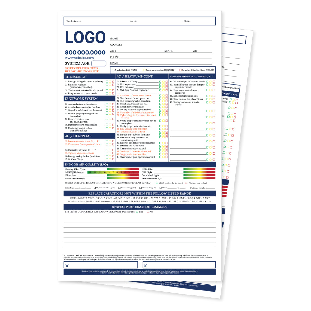 hvac inspection carbonless form