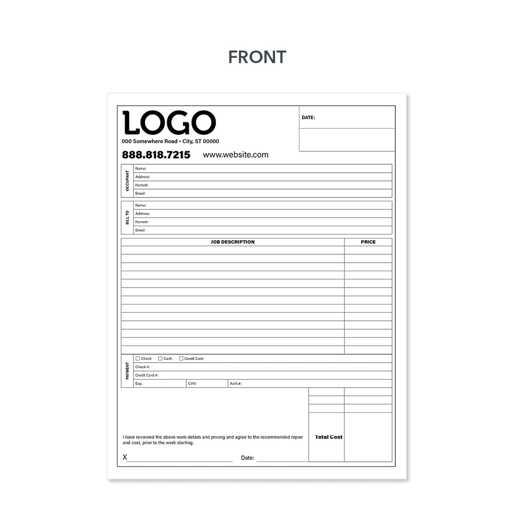 Carbonless contractor invoice form