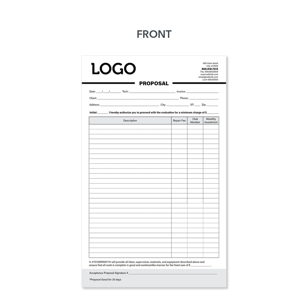 carbonless proposal invoice form for electricians