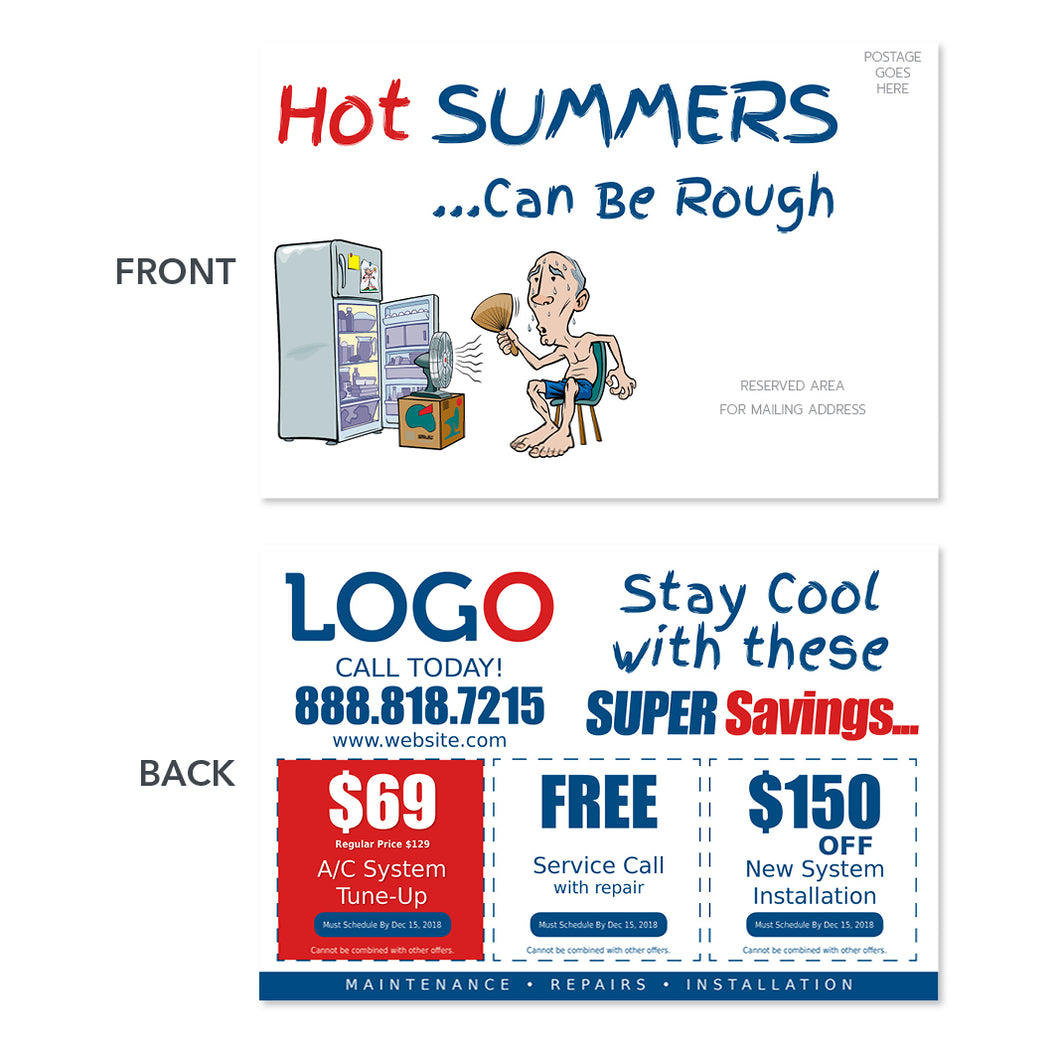 hvac postcard with old guy fridge and fan