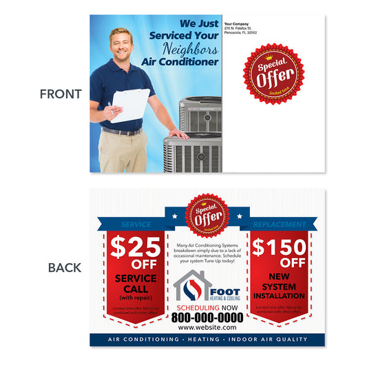 air conditioning postcard with technician