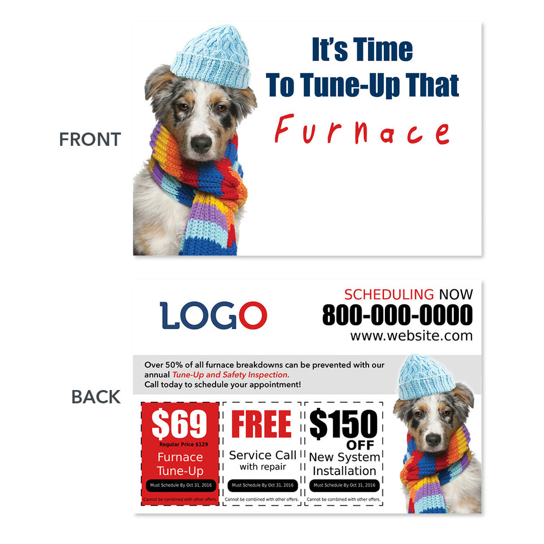 furnace maintenance hvac postcard with dog
