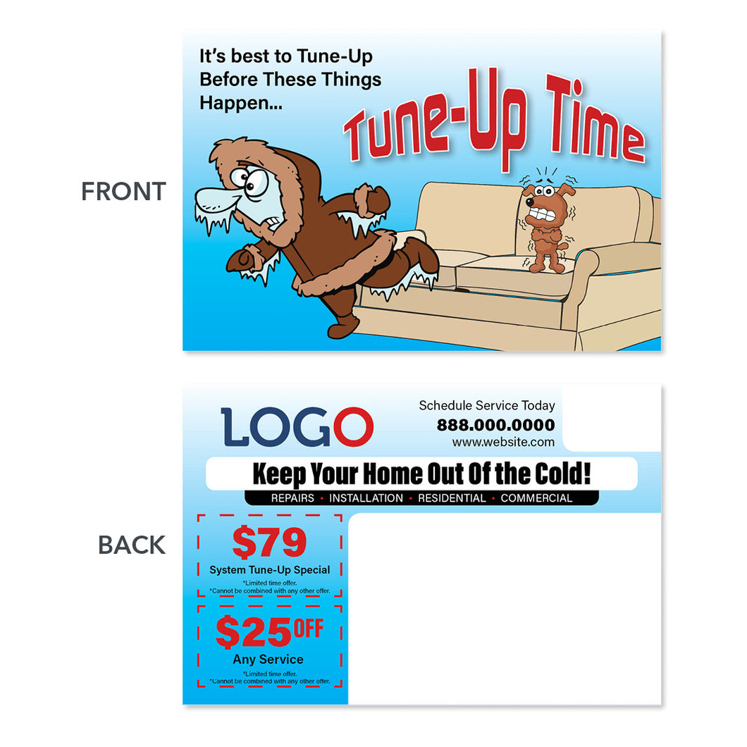 hvac heating postcard design with frozen man