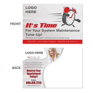 system maintenance postcard design with clock