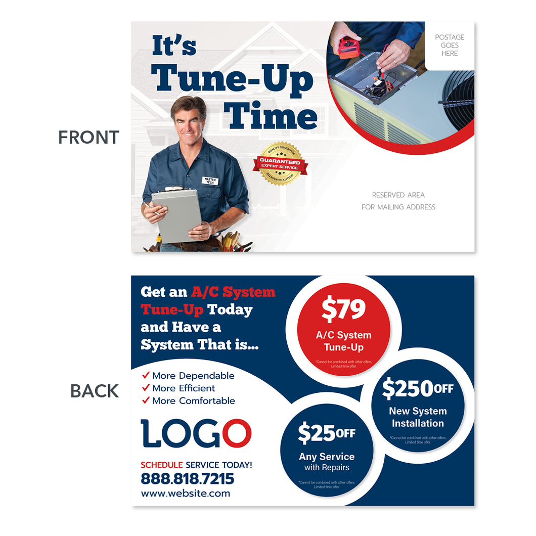 hvac maintenance postcard with tech and clipboard