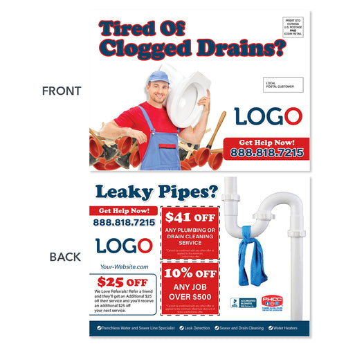 clogged drain plumbing eddm postcards
