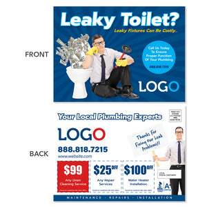 toilet leak postcard design plumbers