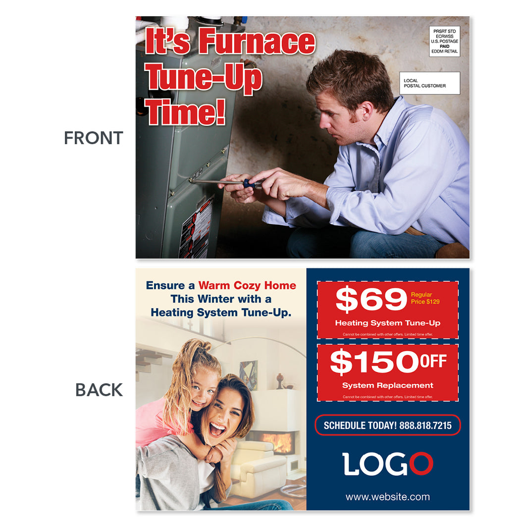 furnace eddm postcard with technician and family