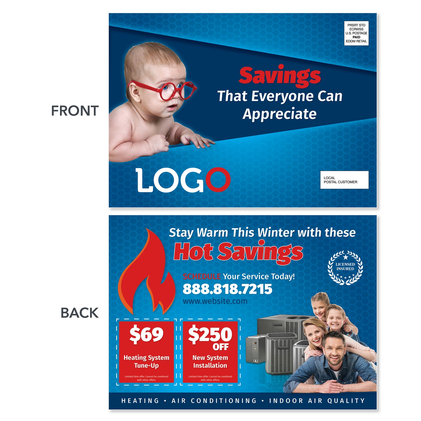 hvac eddm postcard mailer with baby