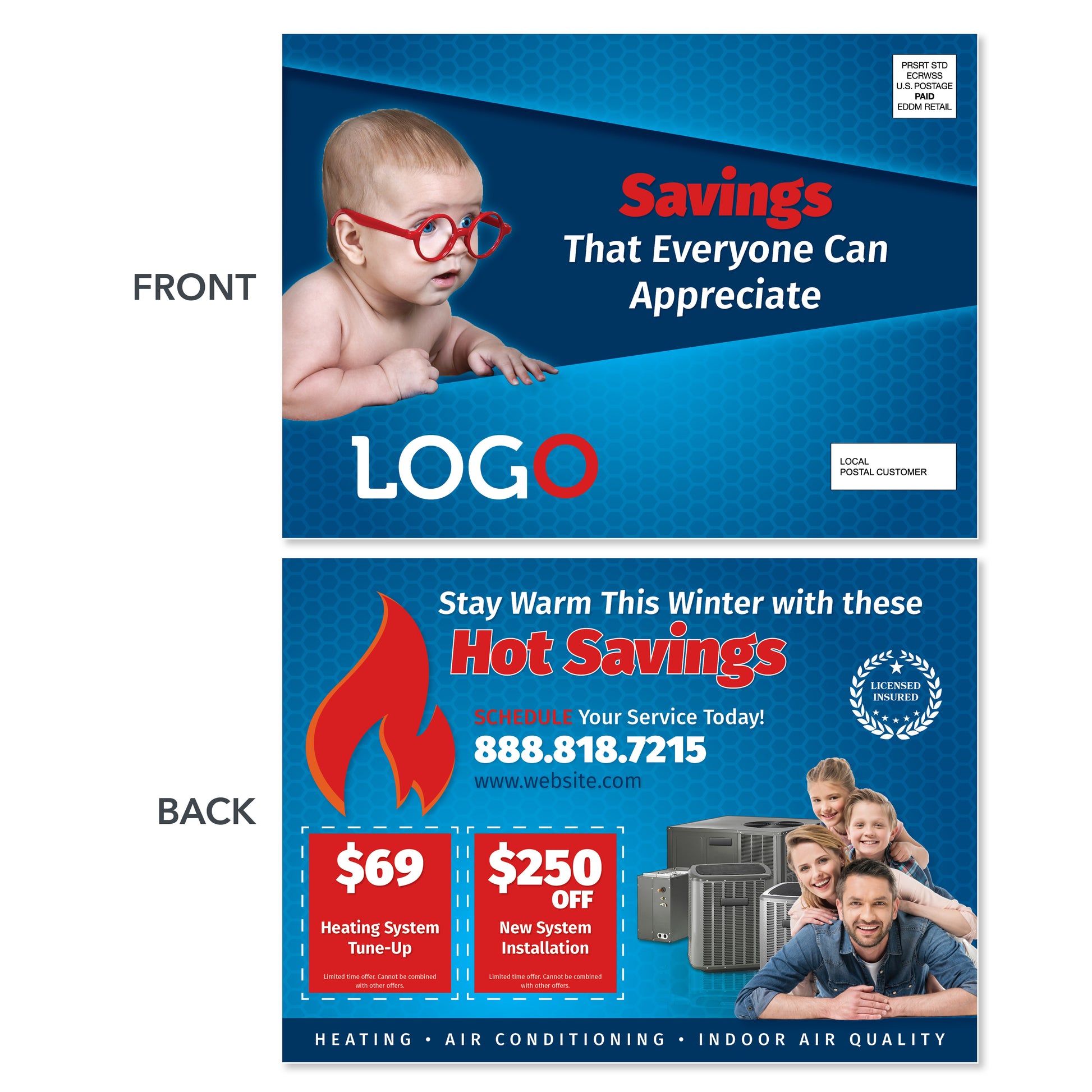hvac eddm postcard mailer with baby