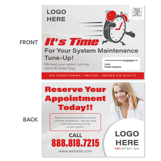 eddm hvac heating postcard with clock