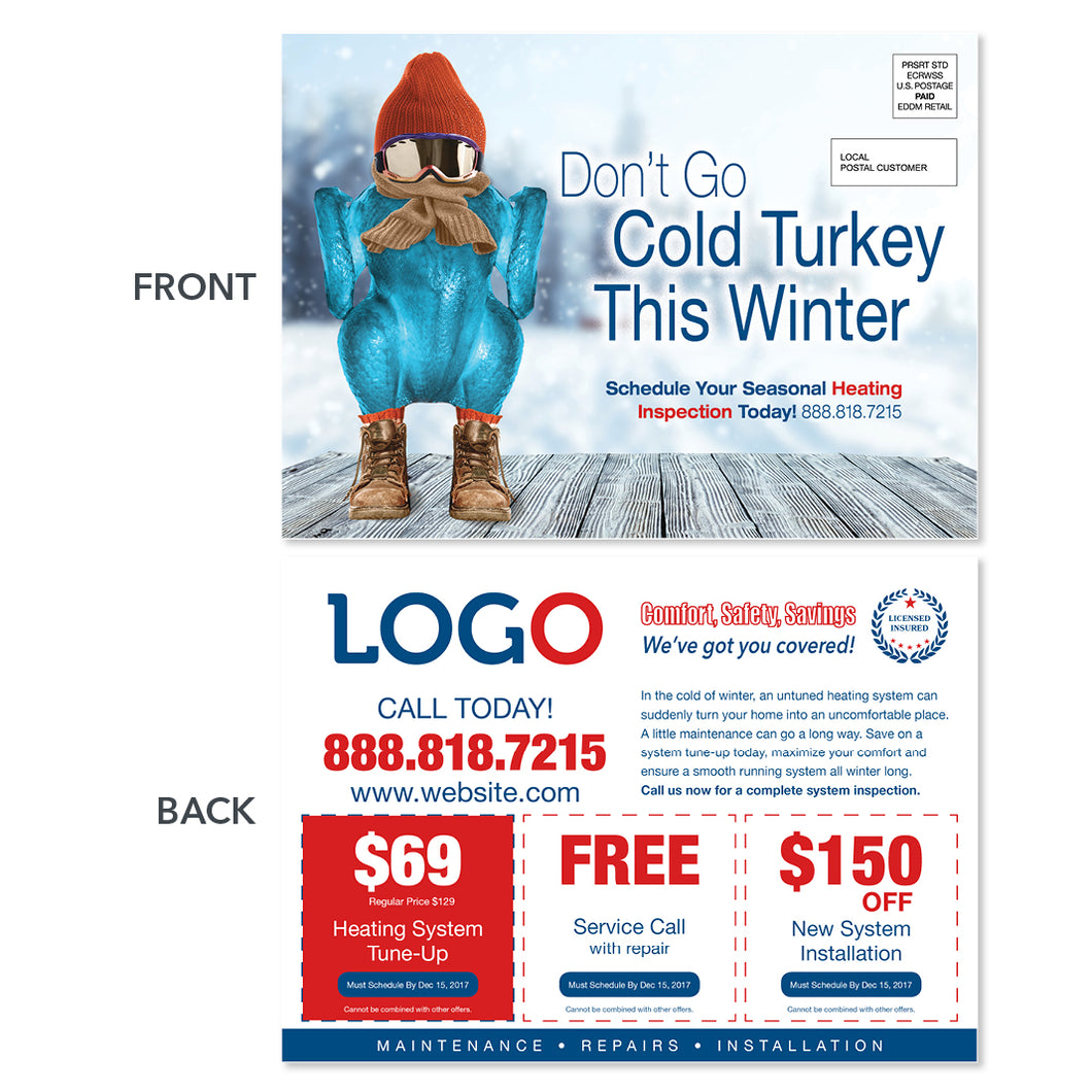 thanksgiving hvac postcard with cold turkey