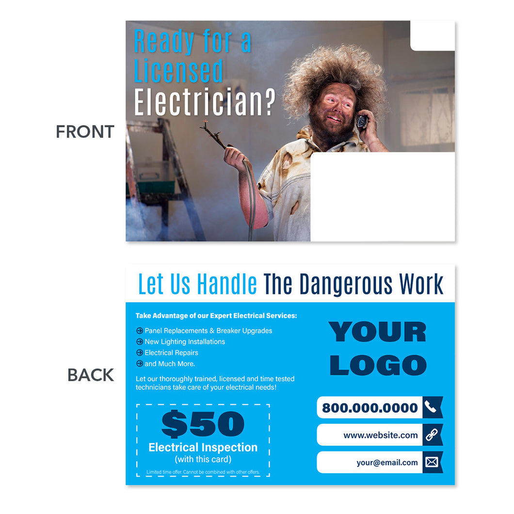 electrician repair postcard man smoke wire fire