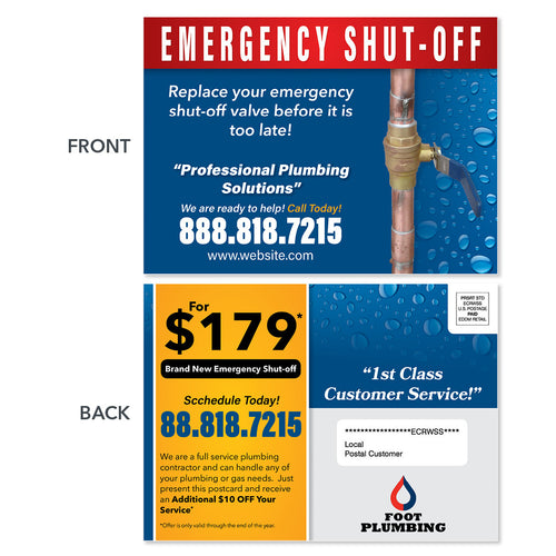 emergency shutoff value plumbing eddm postcard