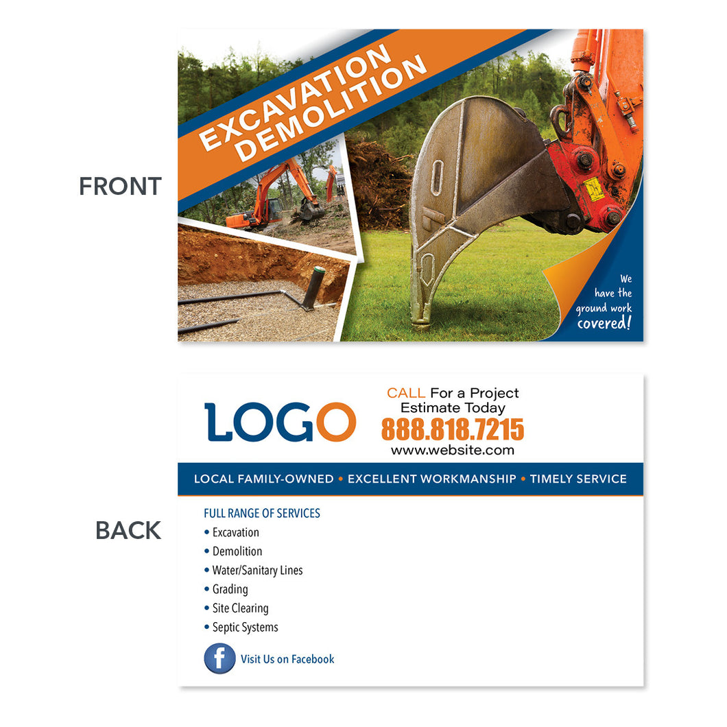 excavation demolition contractor postcard