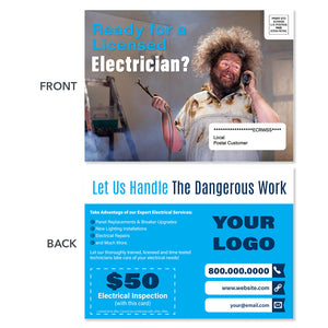 funny electrical eddm postcard hair on fire