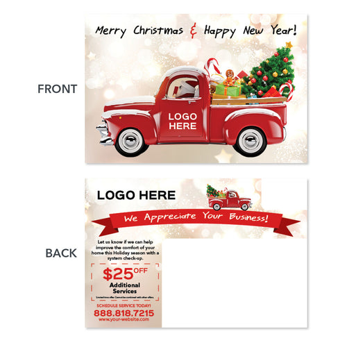 truck christmas tree contractor postcard