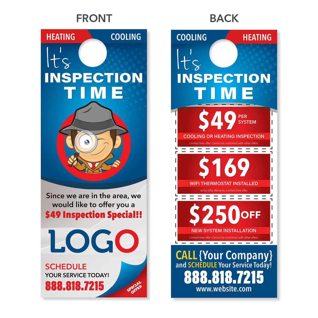 custom design print hvac inspection door hanger