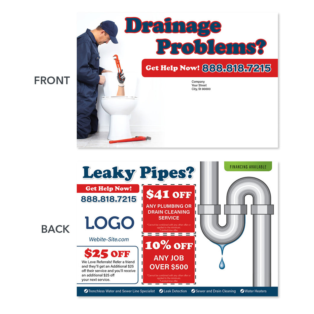 drain cleaning postcard man looking in toilet