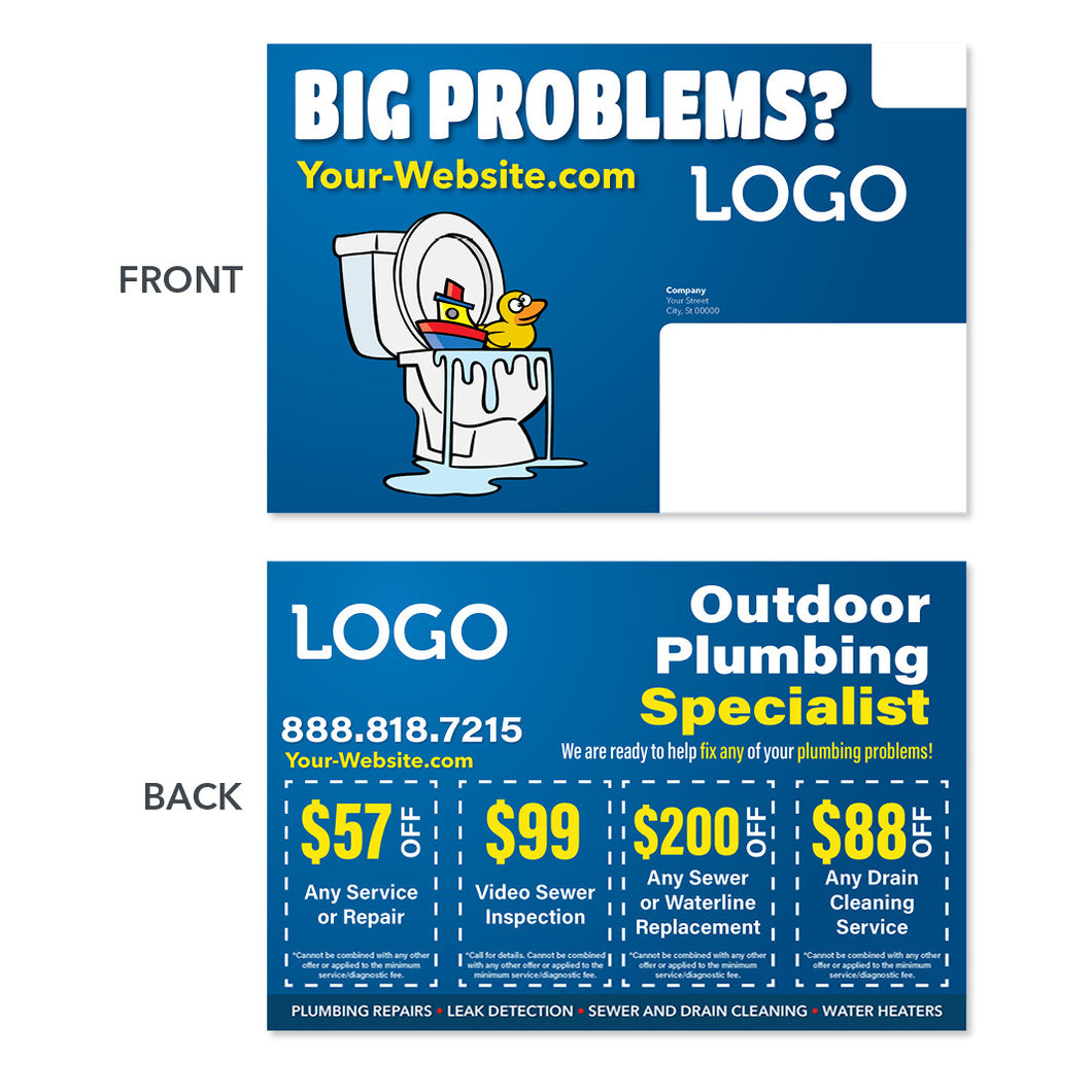 plumbing problems postcard toilet overflow ducks