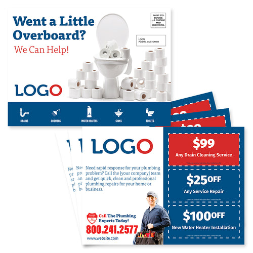 toilet paper clogged plumbing eddm postcard design