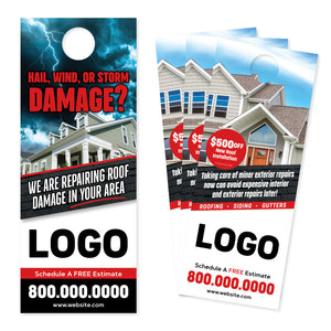 storm damage neighborhood roofer door hanger