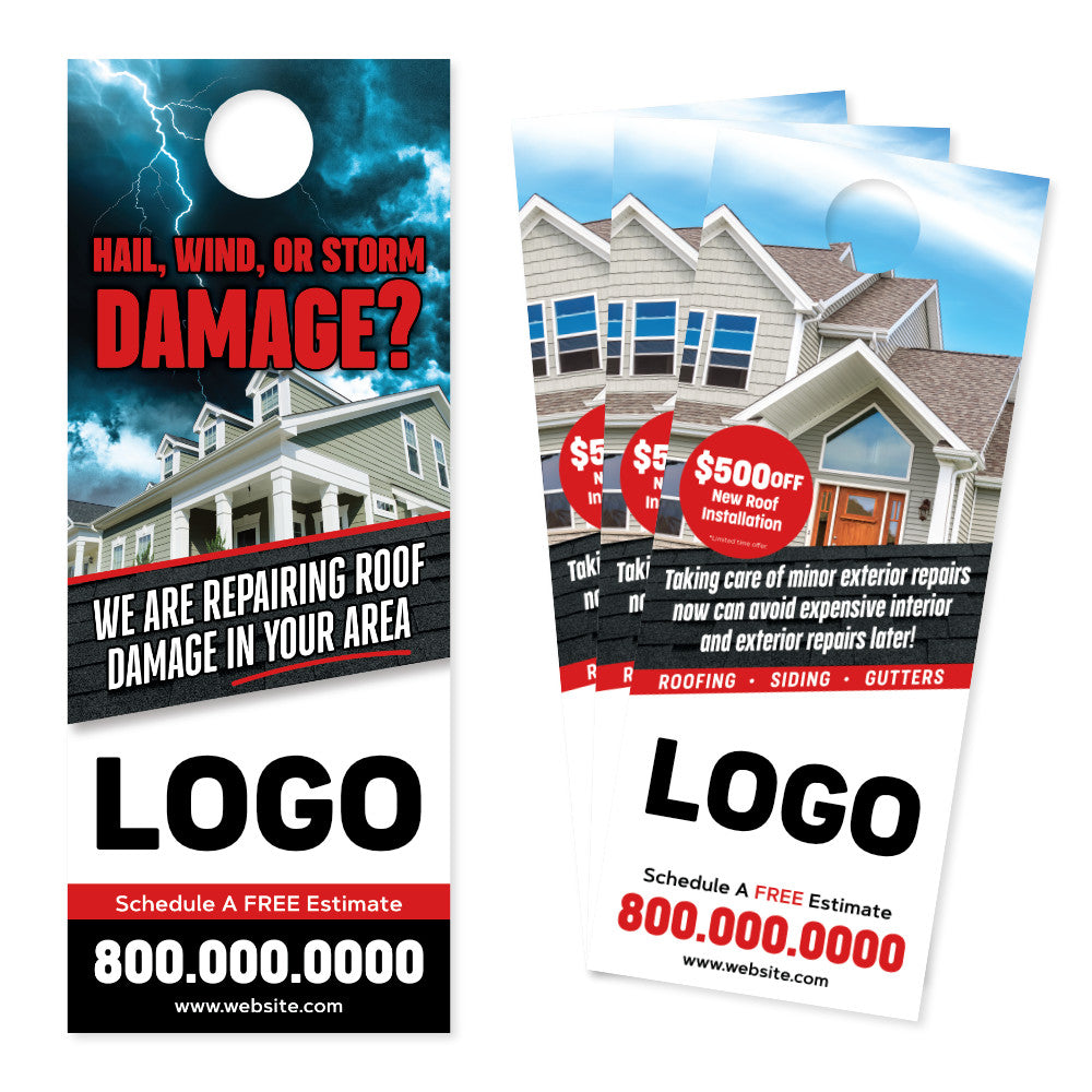 storm damage neighborhood roofer door hanger