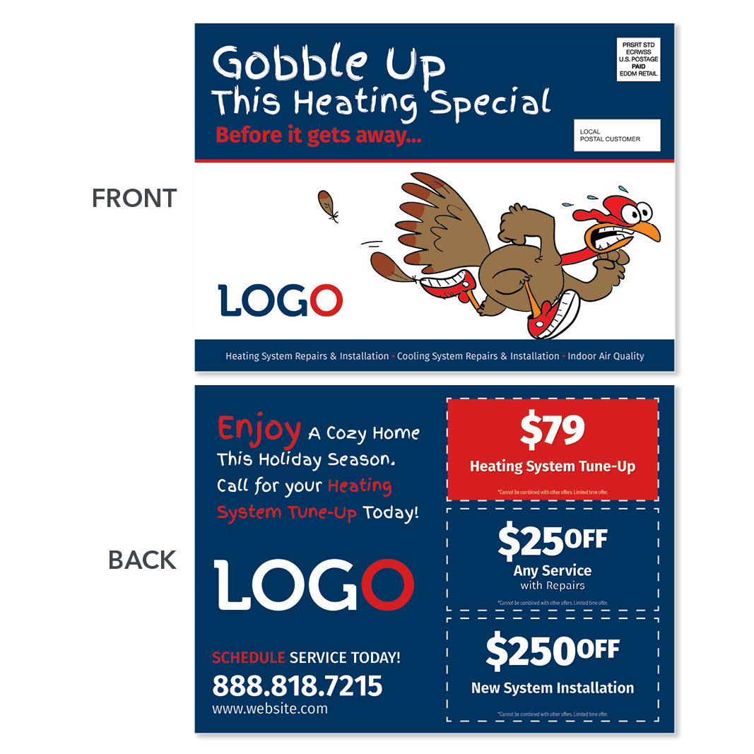 thanksgiving hvac eddm postcard with turkey