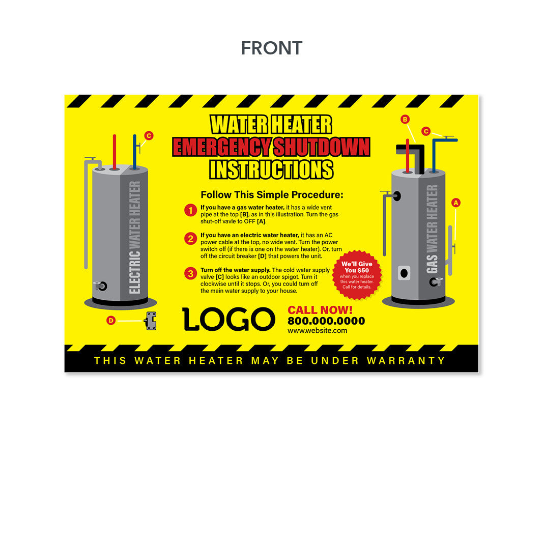 water heater sticker for plumbers